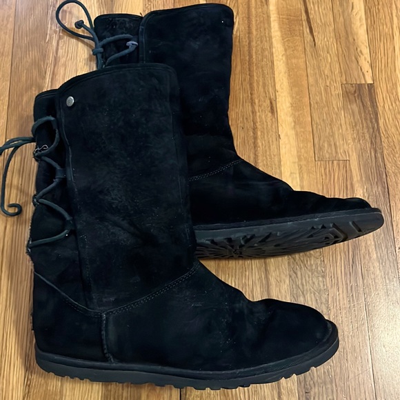Shoes Ugg Boots Size 9 Black Suede Black With Design Up Calf Poshmark